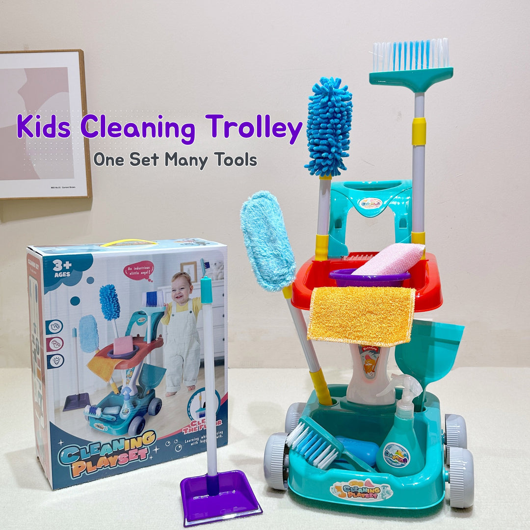 Little Helper's cleaning trolley set for kids' pretend housekeeping play and independent role-play fun