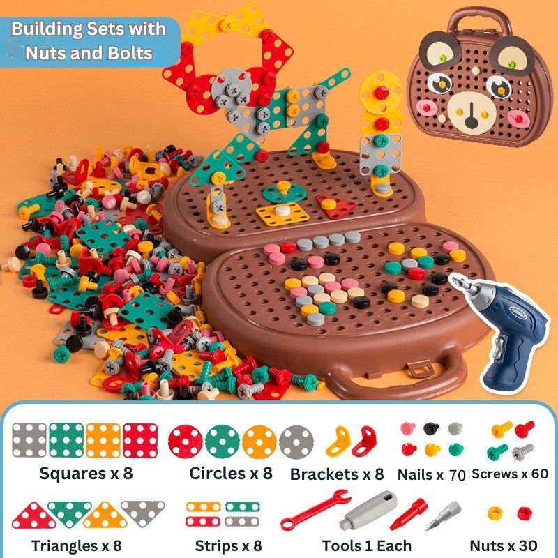 205-piece Montessori building and tool kit for kids constructing models and practising hands-on skills