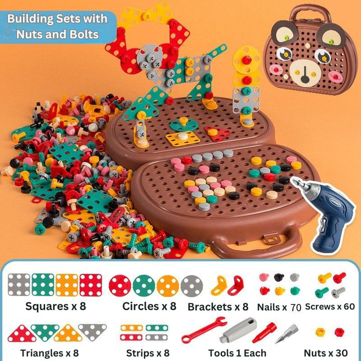 205-piece Montessori building and tool kit for kids constructing models and practising hands-on skills
