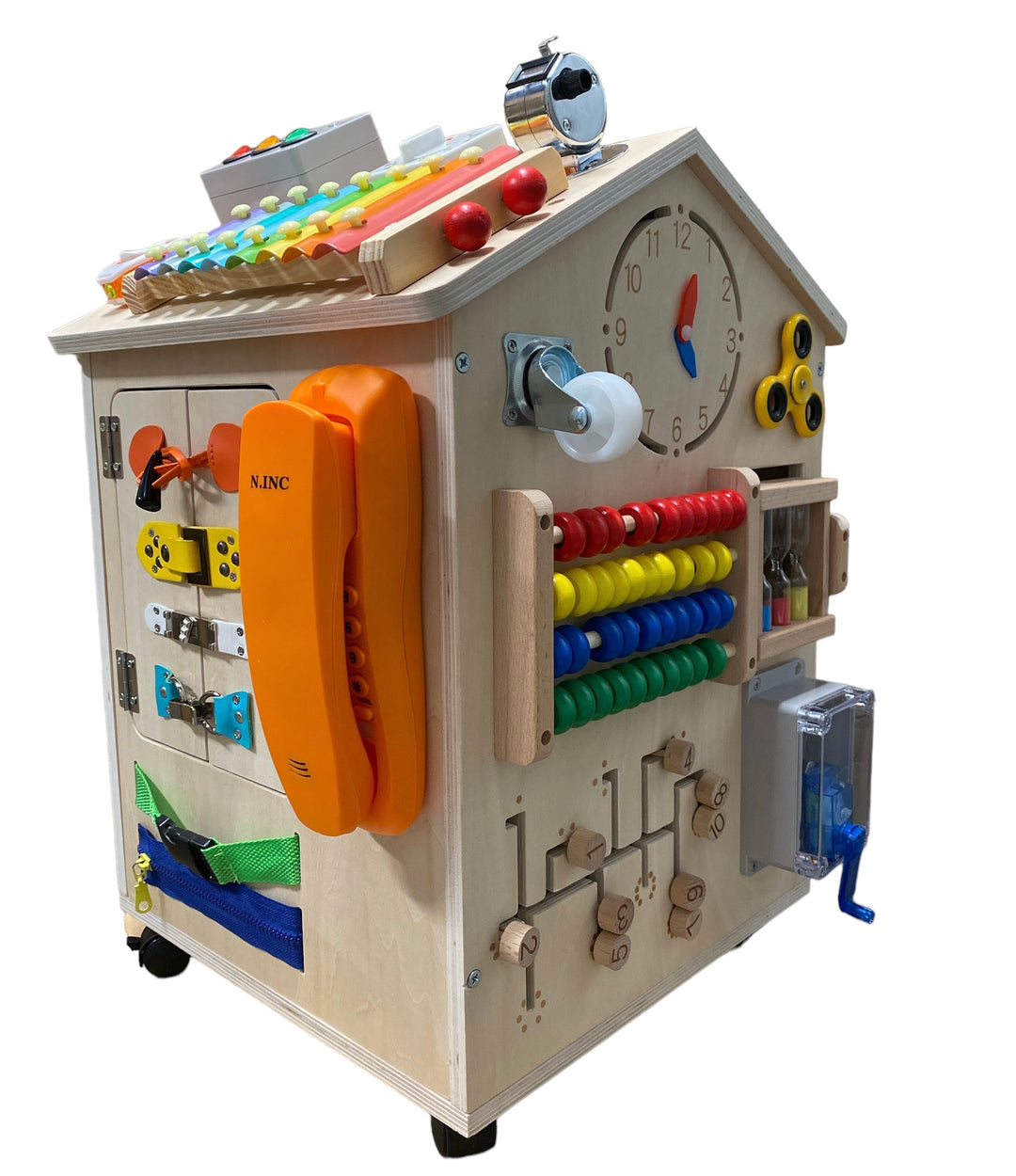 37-in-1 Montessori wooden busy board house with latches, gears and sensory activities for toddlers and preschoolers