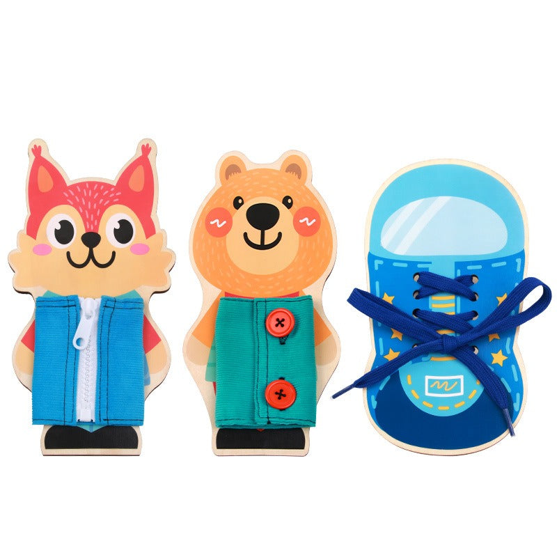 Montessori learn to dress skill boards set of three for children practising zips, buttons and laces