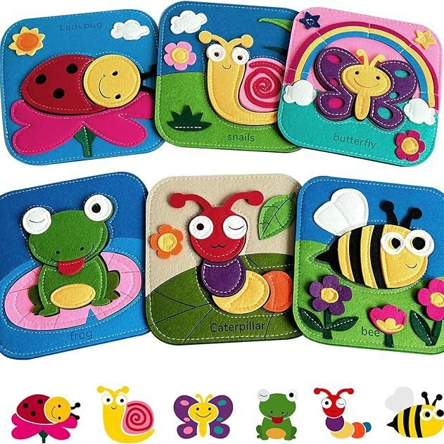 My First Animal felt puzzle 6-piece set with garden animals for toddlers learning shapes and matching