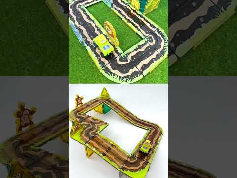 Magnetic Tiles Track &amp; Car Set – 45Pc Buildable Road Playset