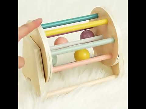 Wooden Montessori Rolling Ball Tracker Spinning Drum Sensory Toy