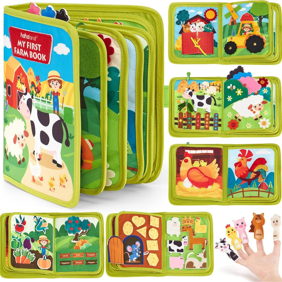 My Busy Farm felt quiet book for toddlers with farm activities for sensory play and fine motor skills