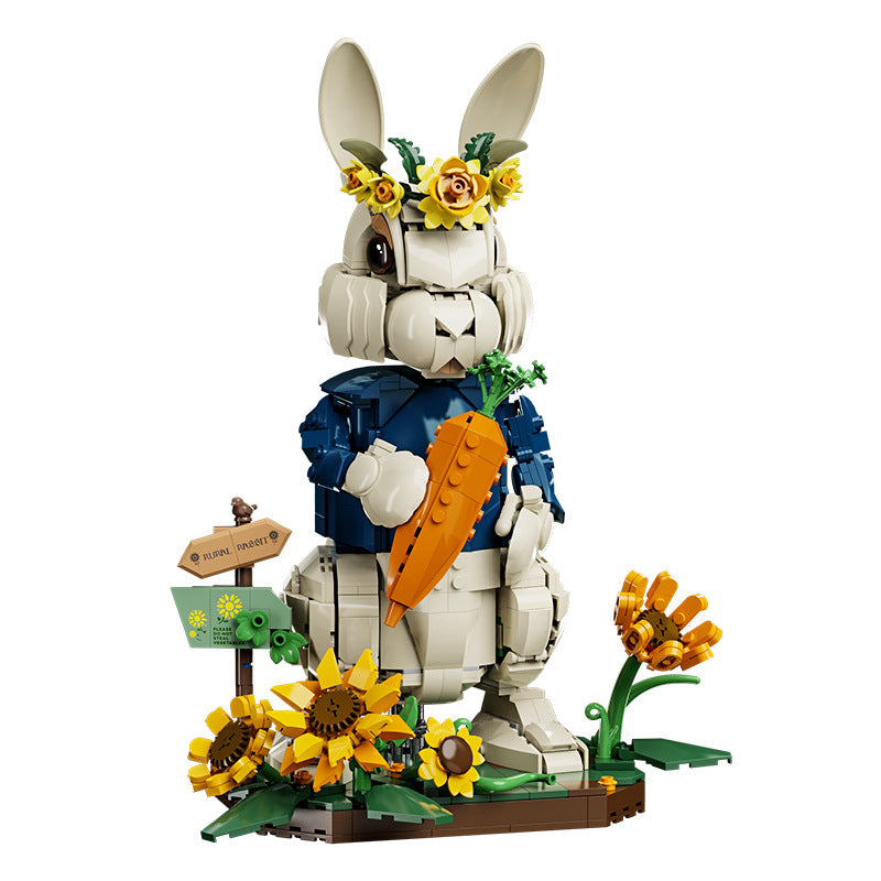 1258-piece rabbit garden building block model kit with flowers and carrot for kids to build and display