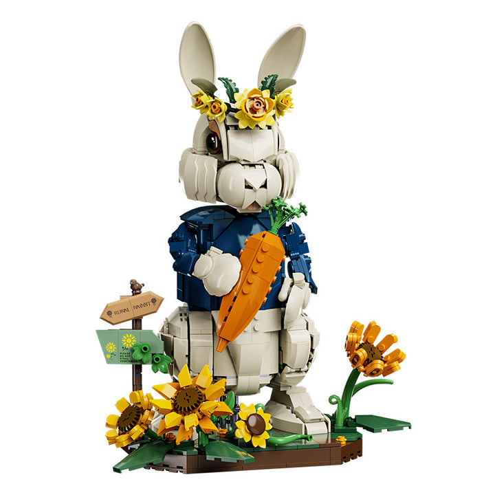 1258-piece rabbit garden building block model kit with flowers and carrot for kids to build and display