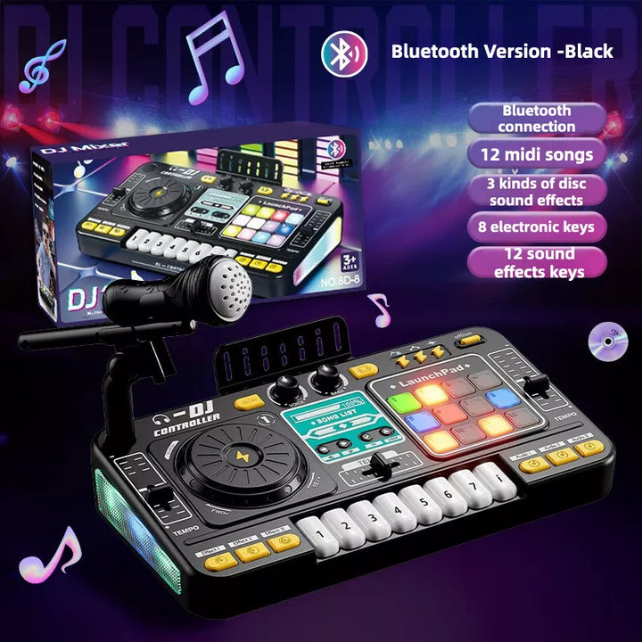 Kids DJ Mixer Music Toy Set with Microphone, Bluetooth, Launchpad, Keyboard & Light Effects – Electronic Music Mixing Table for Toddlers & Children