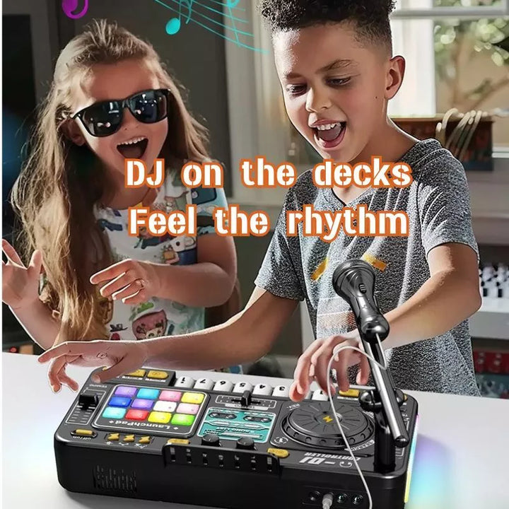 Kids DJ Mixer Music Toy Set with Microphone, Bluetooth, Launchpad, Keyboard & Light Effects – Electronic Music Mixing Table for Toddlers & Children