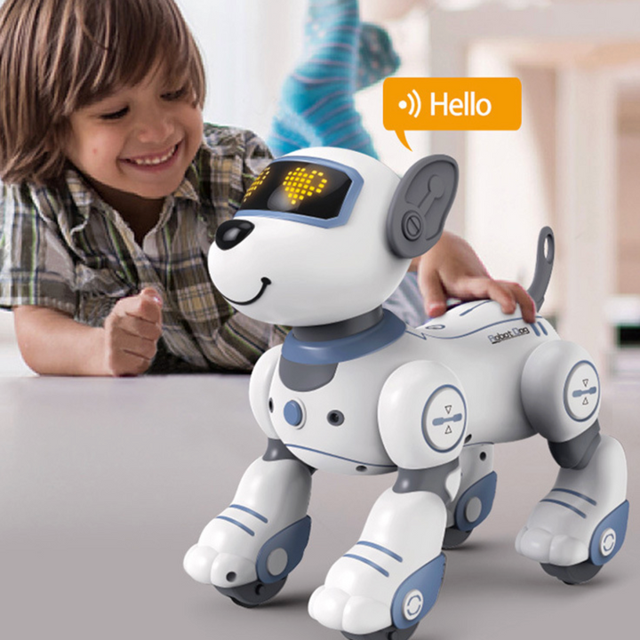 Smart remote control robot dog with digital face and stunts for interactive play for kids and tech fans