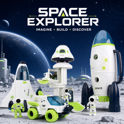 Space Explorer Rocket Playset for Kids – Astronaut Space Toy Rover Shuttle