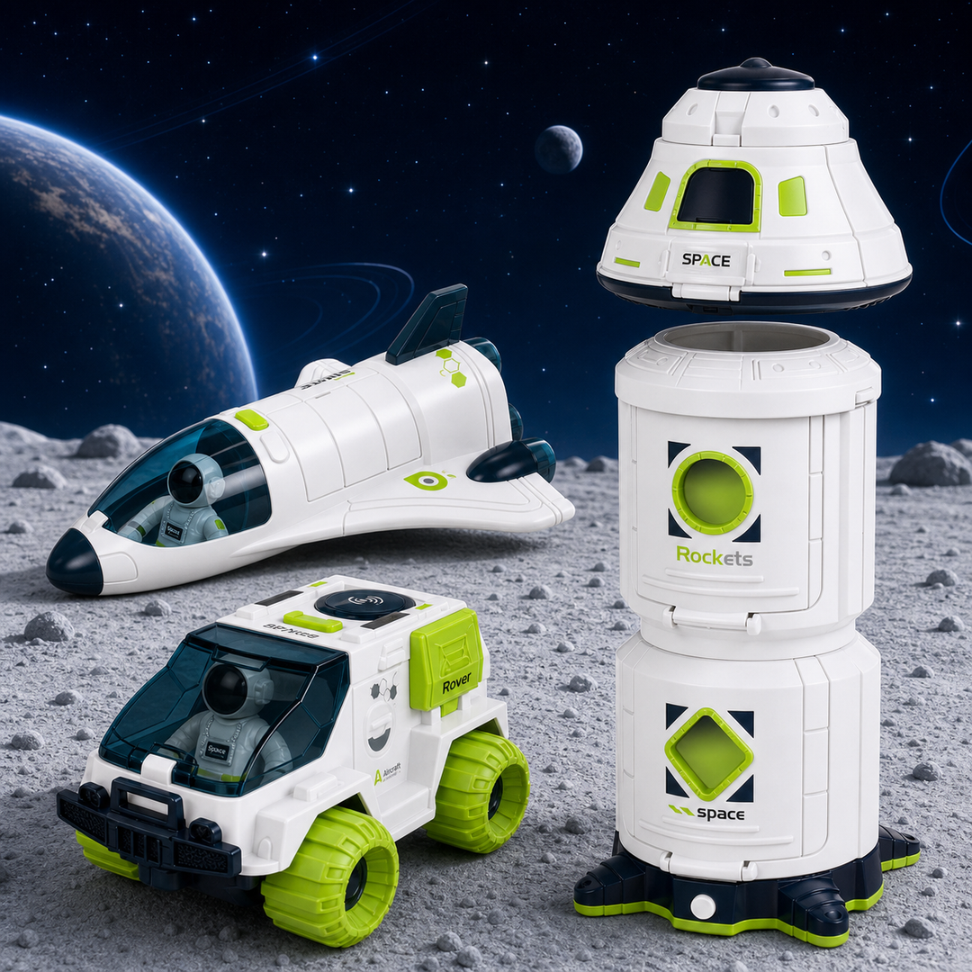 Space Explorer Rocket Playset for Kids – Astronaut Space Toy Rover Shuttle