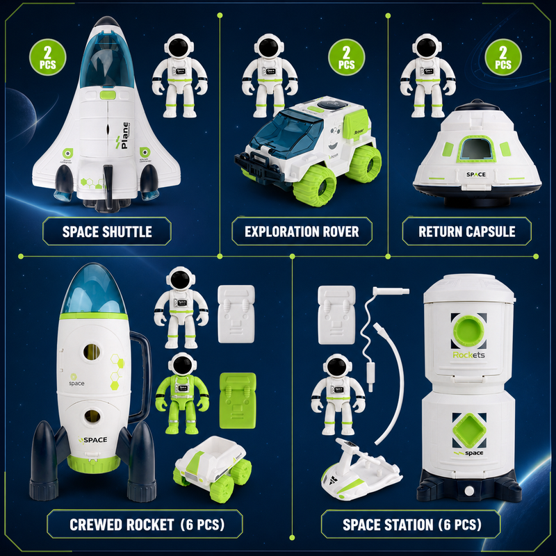 Space Explorer Rocket Playset for Kids – Astronaut Space Toy Rover Shuttle