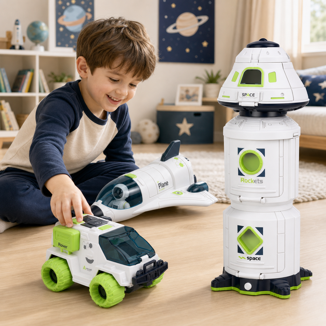 Space Explorer Rocket Playset for Kids – Astronaut Space Toy Rover Shuttle