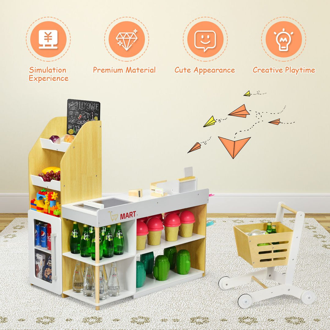 Kids Wooden Supermarket Play Set with Shopping Cart