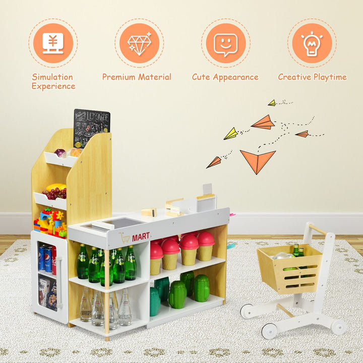 Kids Wooden Supermarket Play Set with Shopping Cart