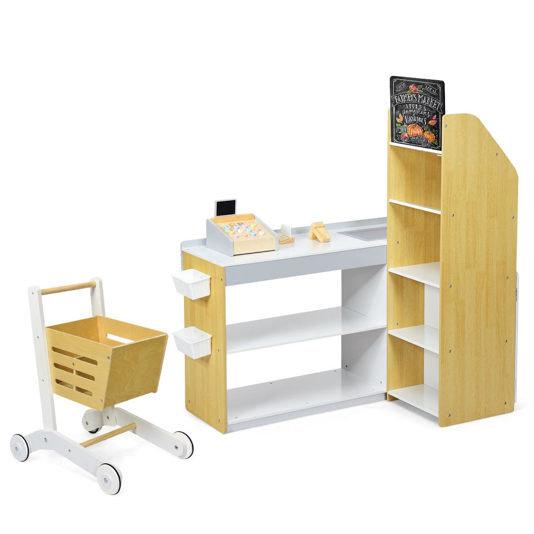 Kids Wooden Supermarket Play Set with Shopping Cart