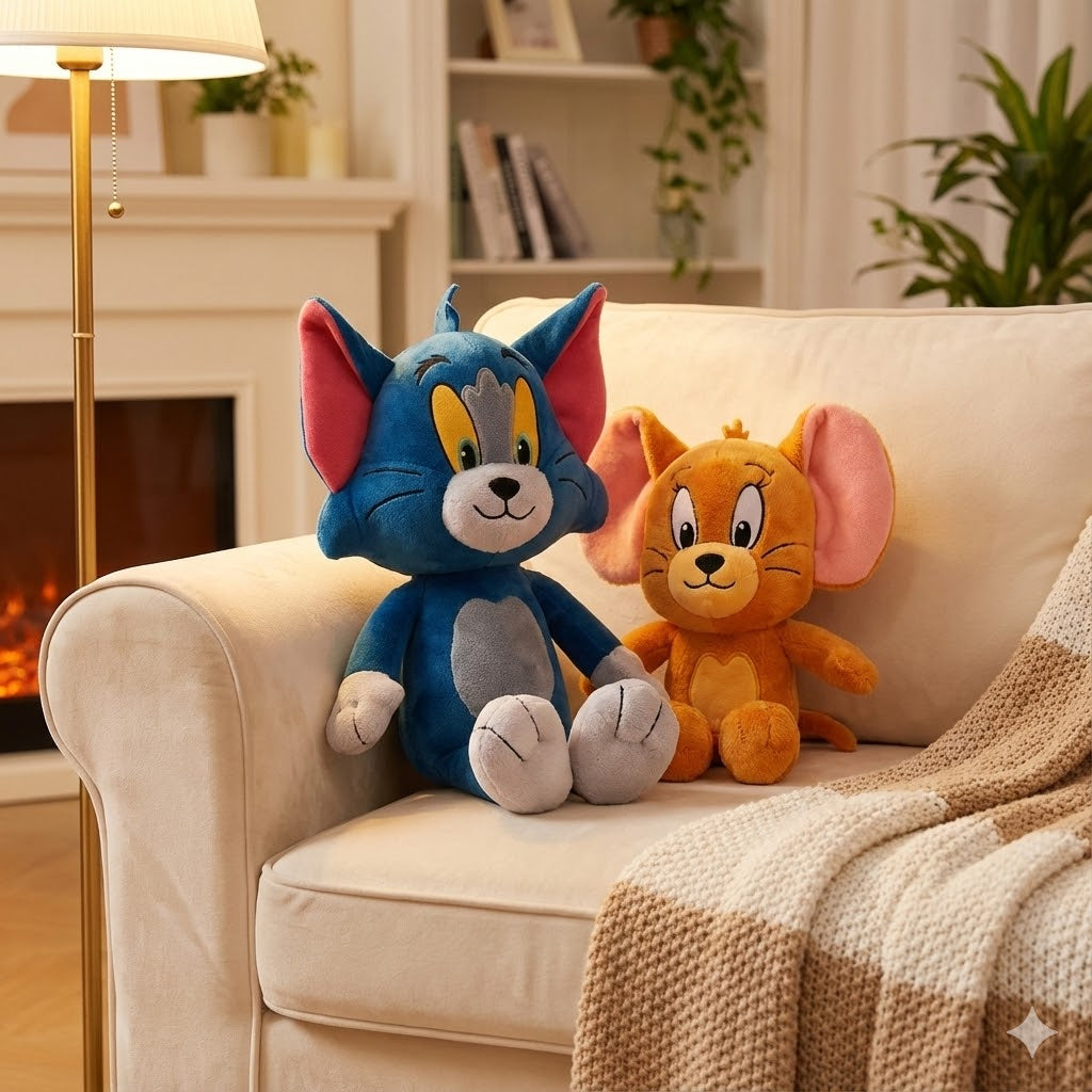 Soft Stuffed Cartoon Cat & Mouse Dolls for Kids