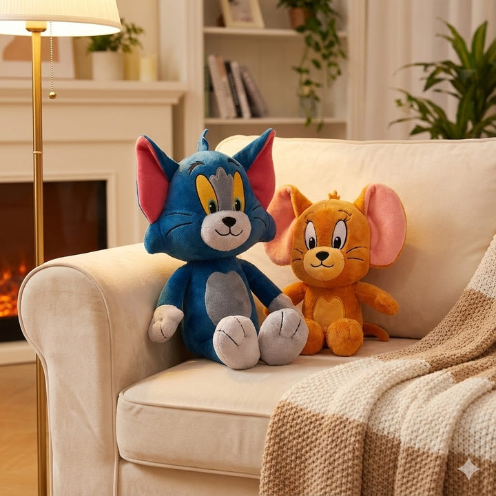 Soft Stuffed Cartoon Cat & Mouse Dolls for Kids