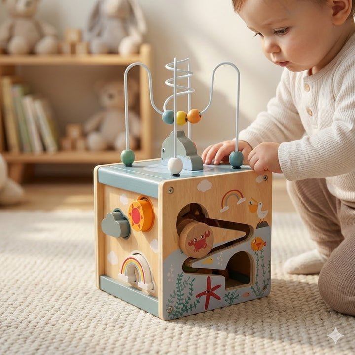 Ocean Theme Wooden Activity Cube for Toddlers