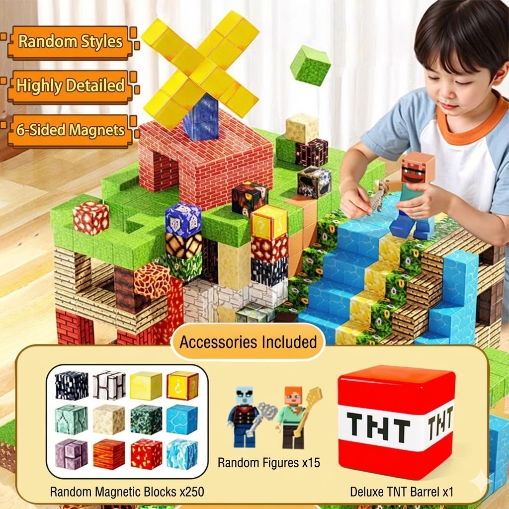 Magnetic Building Cubes Set for Kids – Creative 3D Construction Blocks, Themed Scenes