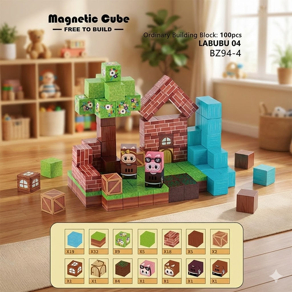 Magnetic Building Cubes Set for Kids – Creative 3D Construction Blocks, Themed Scenes