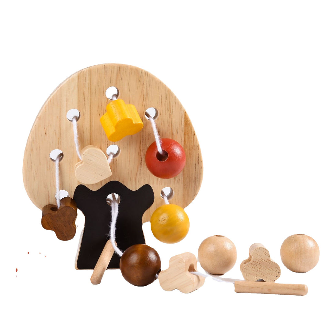 Wooden tree bead threading toy for toddlers building fine motor skills, hand-eye coordination and colour recognition
