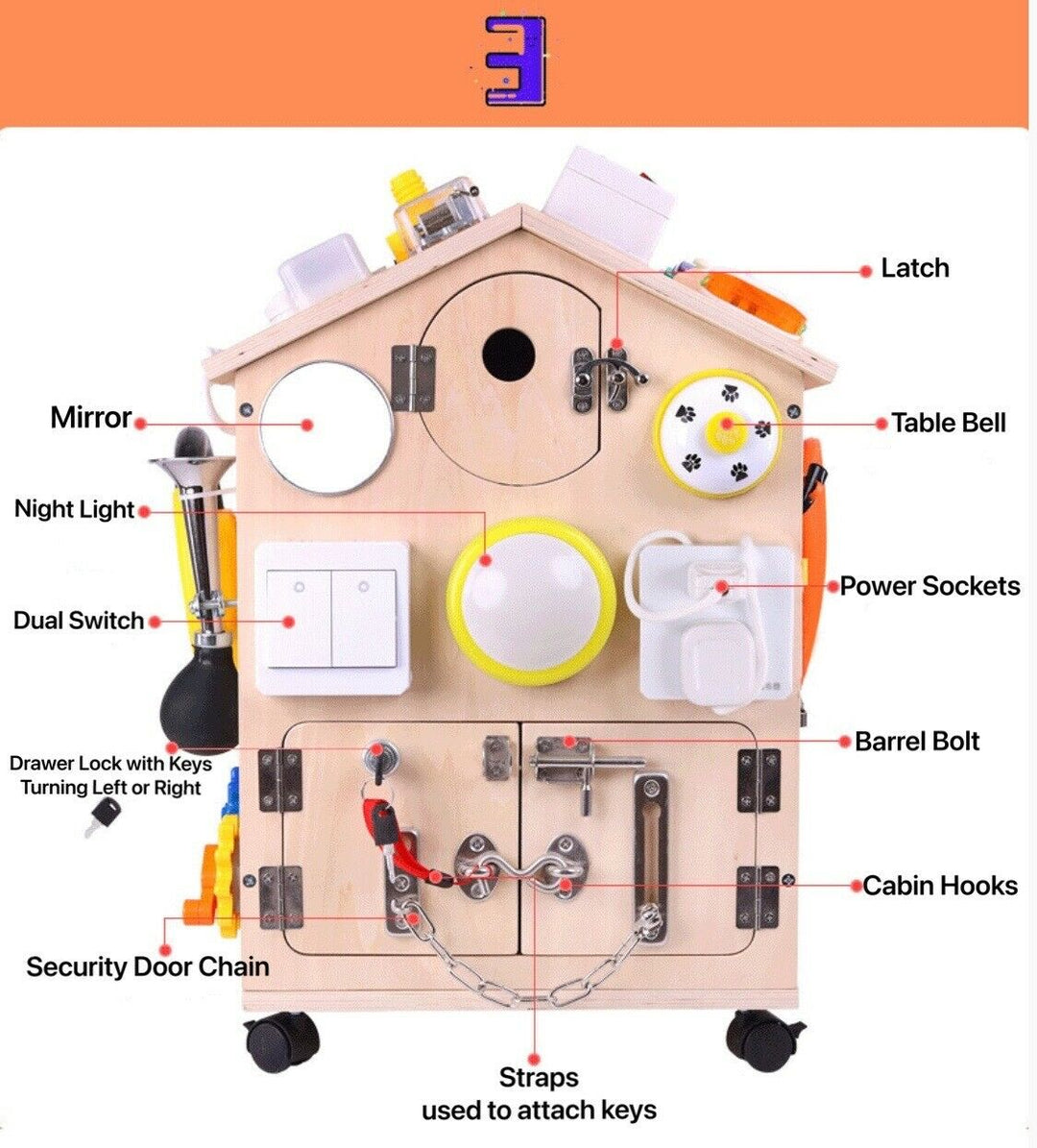 Montessori Wooden Busy Board House Sensory Board Play House 37 In 1