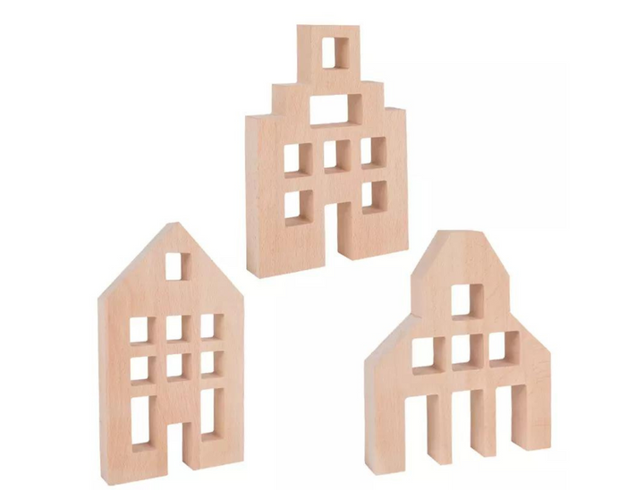 Wooden House Blocks 3Pc