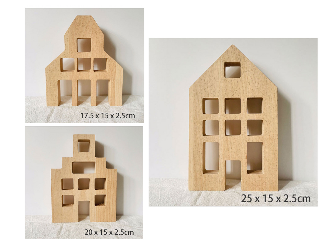 Wooden House Blocks 3Pc