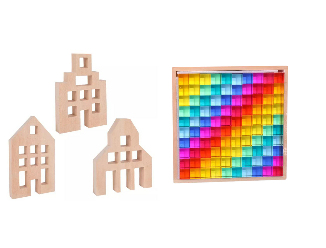 Wooden House Blocks 3Pc