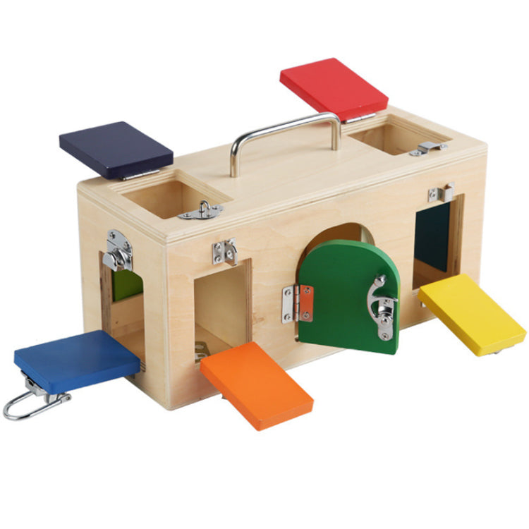 Montessori Wooden Latch and Lock Treasure Box 10 Open Doors Toy