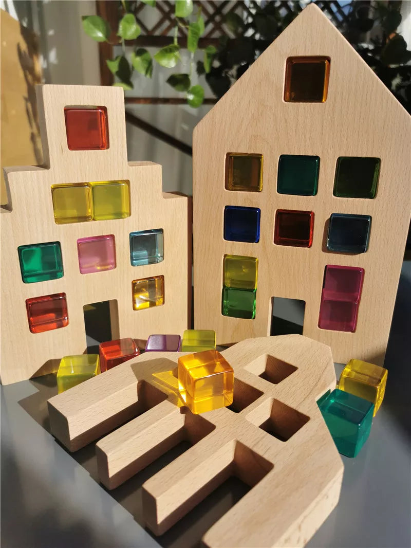 Wooden House Blocks 3Pc