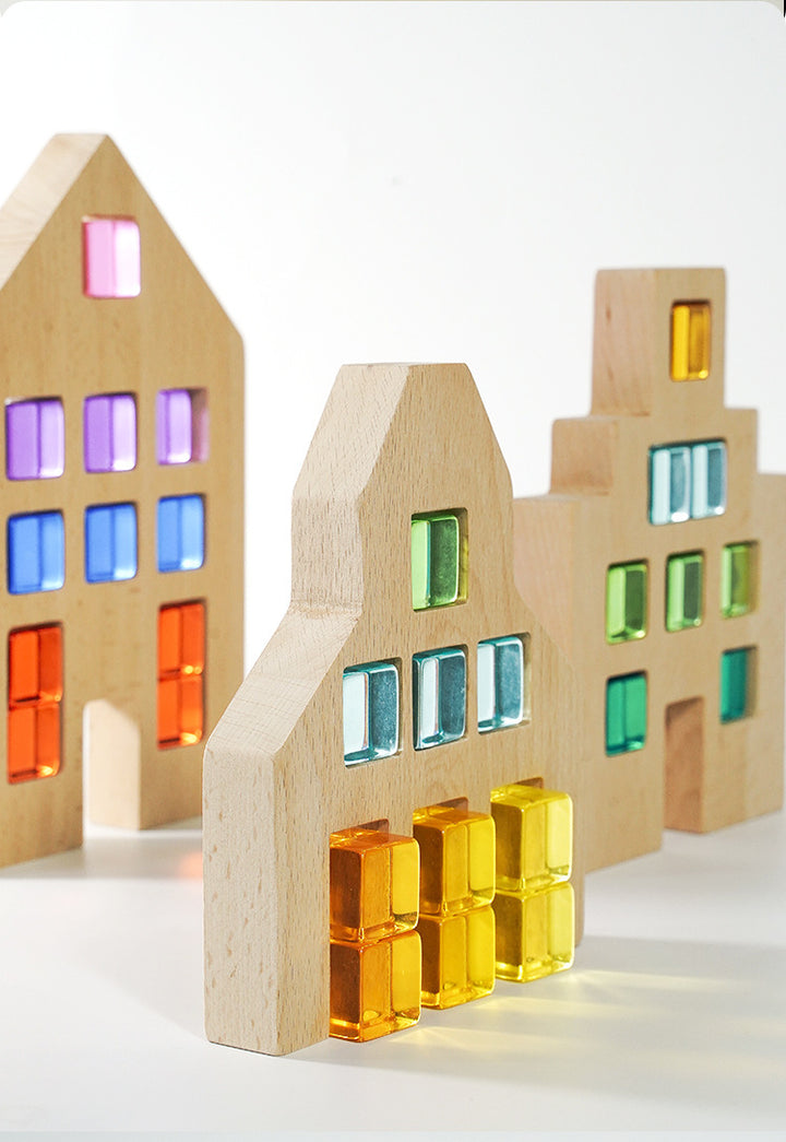 Wooden House Blocks 3Pc