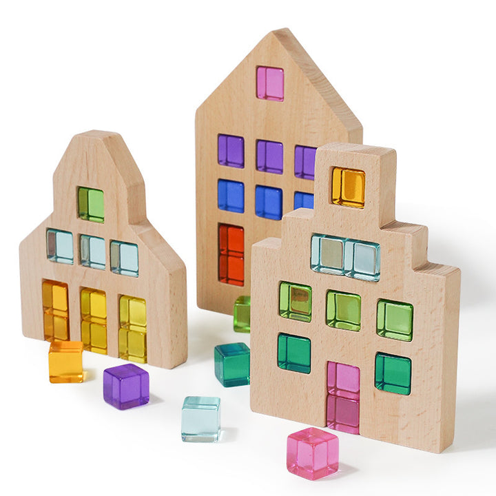 Wooden House Blocks 3Pc