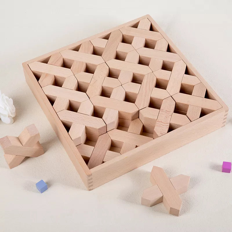 Basswood X-shape building blocks 32-piece stacking set for open-ended construction and creative play